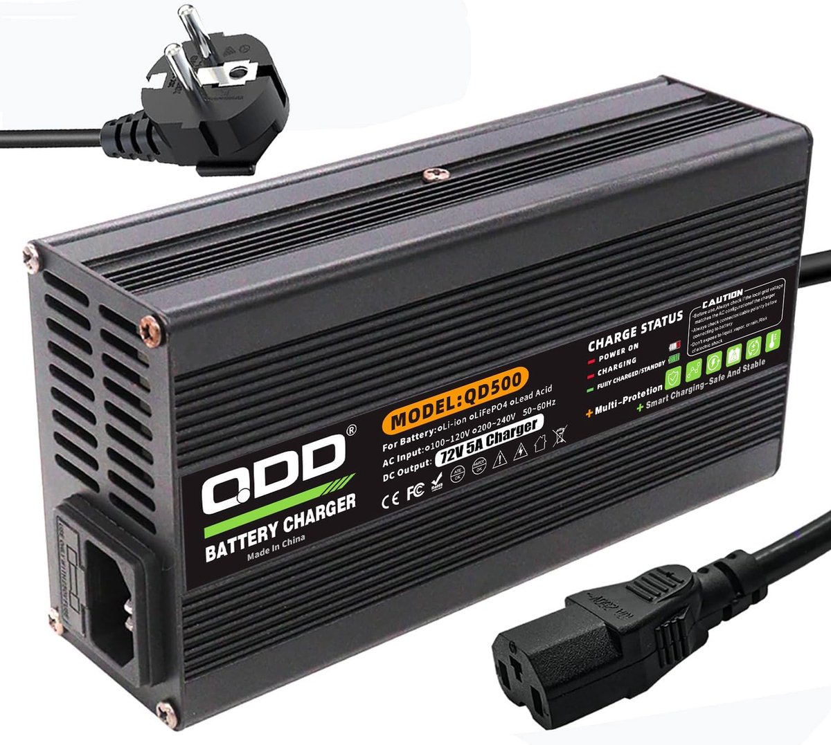 QDD 72V 5A Charger, 72V-82.8V Lead Battery Charger, Black Aluminum Housing for 72V Lead Batteries with Cooling Fan - ShopVlot