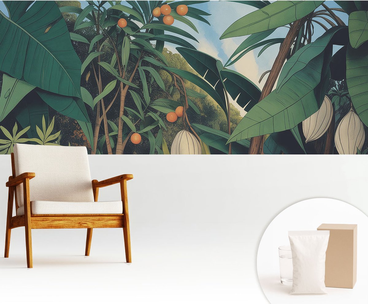 Wallfluent Fotobehang - Groente Vliesbehang - 250x104 cm - Tropische Jungle Muurschildering - Slaapkamer behang Bloemen En Planten - Fotobehang Vlies - Slaapkamer behang
