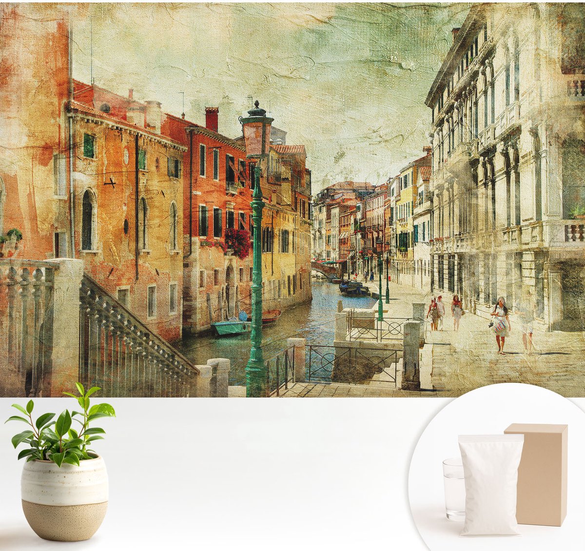 Wallfluent Fotobehang - Oranje Vliesbehang - 104x70 cm - Stedelijke Impressie Fotobehang Vlies - Hal behang Steden - Muurschildering - Woonkamer behang