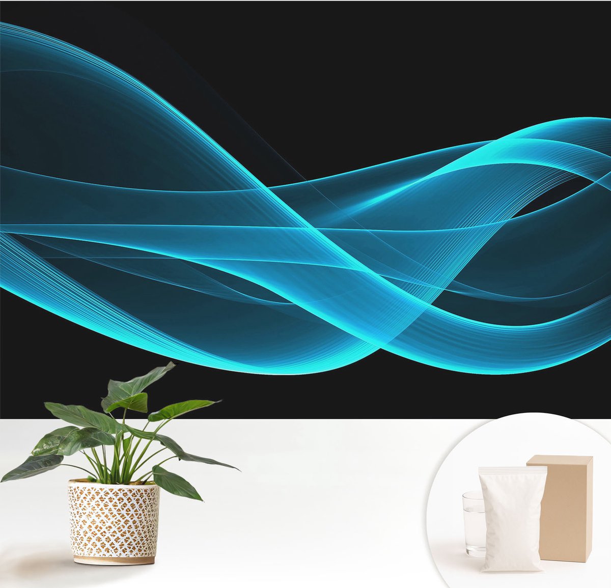 Wallfluent Fotobehang - Zwart Vliesbehang - 152x104 cm - Opvallende Golven Fotobehang Vlies - Hal behang Abstractie - Muurschildering - Hal behang
