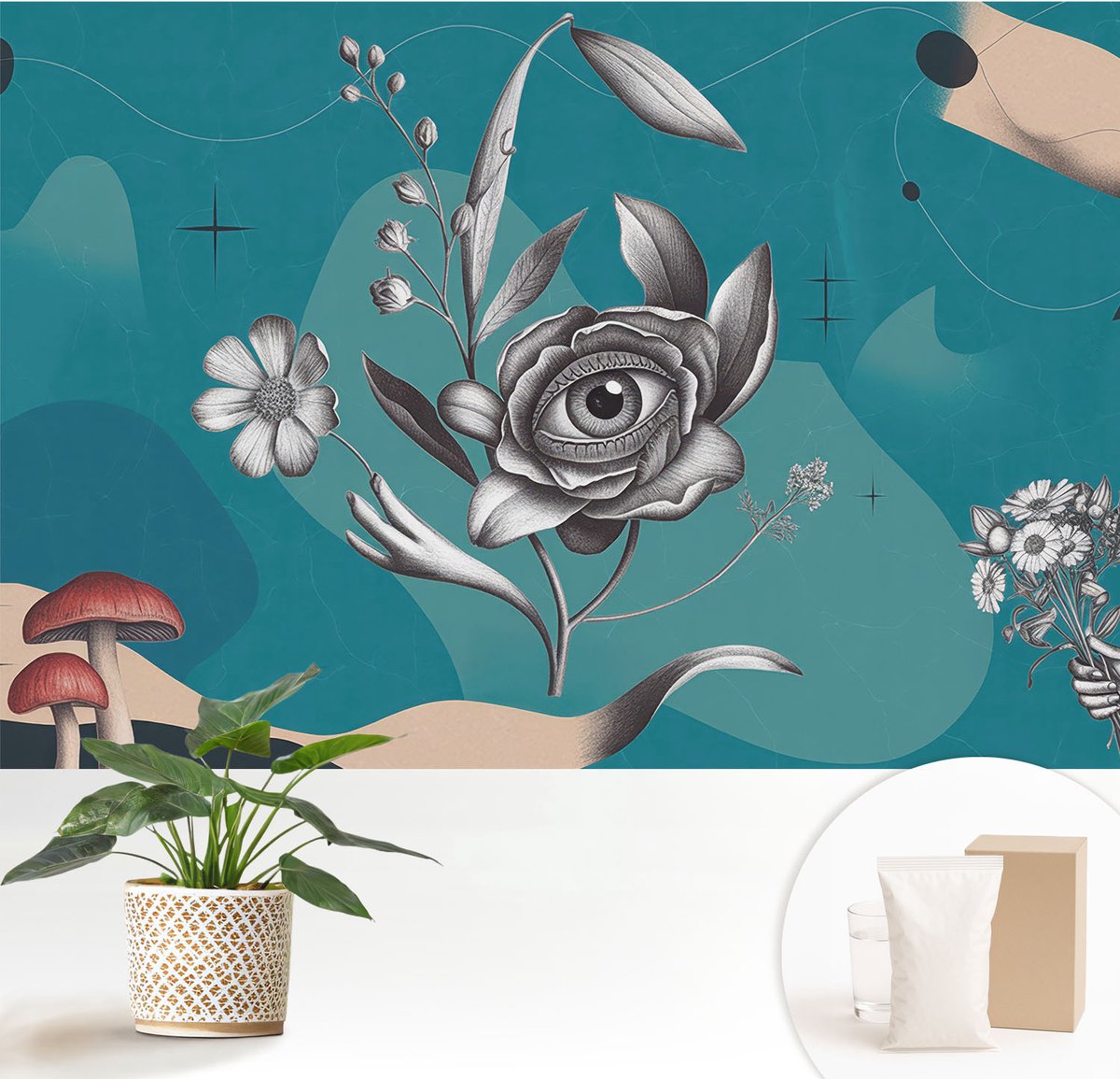 Wallfluent Fotobehang - Blauw Vliesbehang - 152x104 cm - Bloem Oog Muurschildering - Gang behang Deel - Fotobehang Vlies - Gang behang