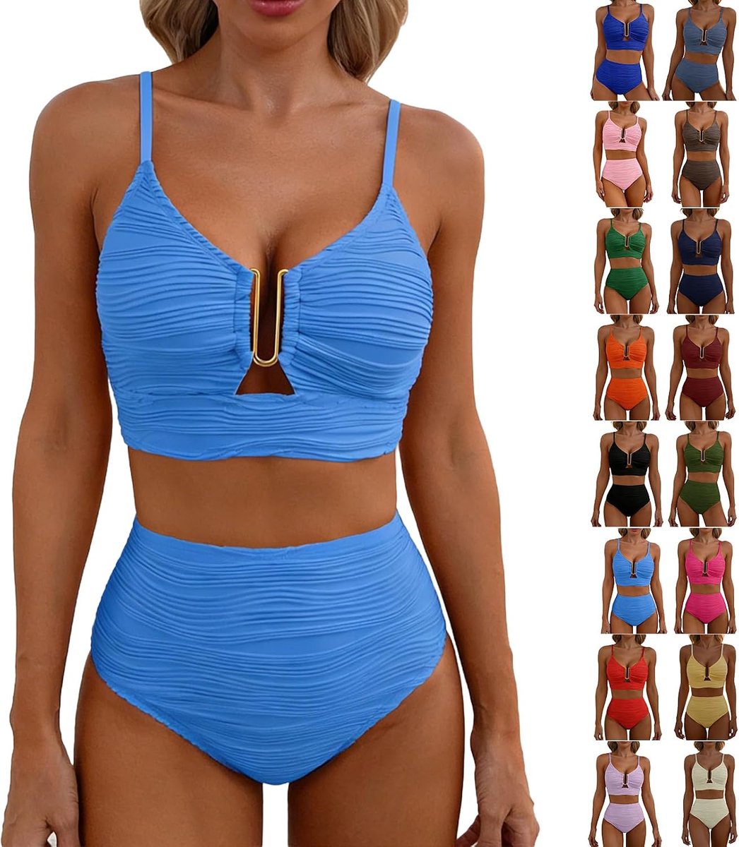 Tweedelige bikini hoge taille V-hals plooien detail comfortabel badpak stijlvol zomer strand vakantie