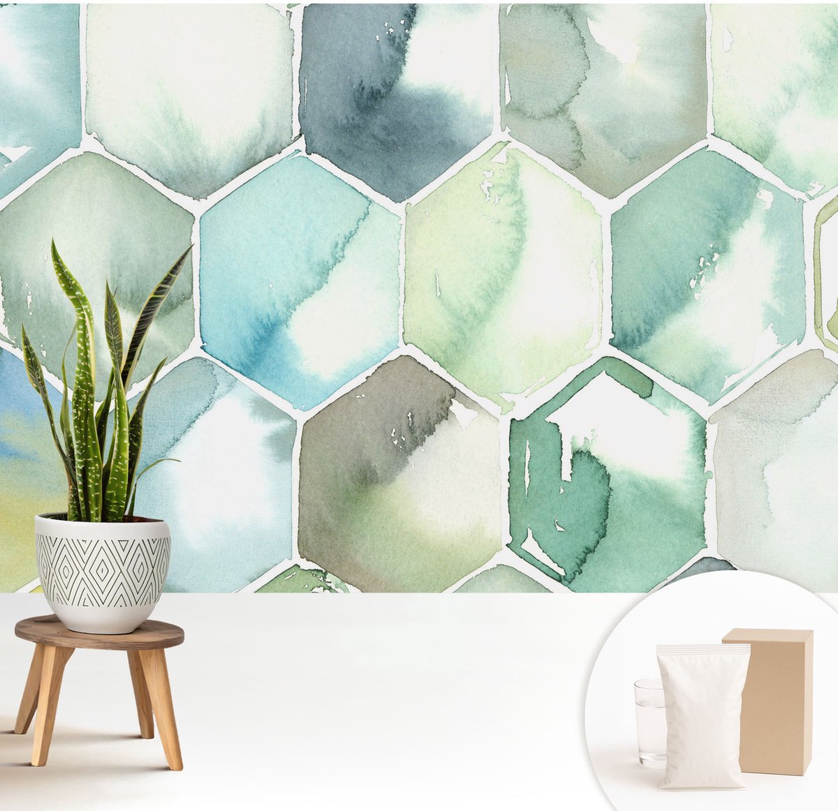 Wallfluent Fotobehang - Groente Vliesbehang - 208x146 cm - Pastelkleurige Zeshoeken Fotobehang Vlies - Hal behang Achtergronden En Patronen - Muurschildering - Hal behang