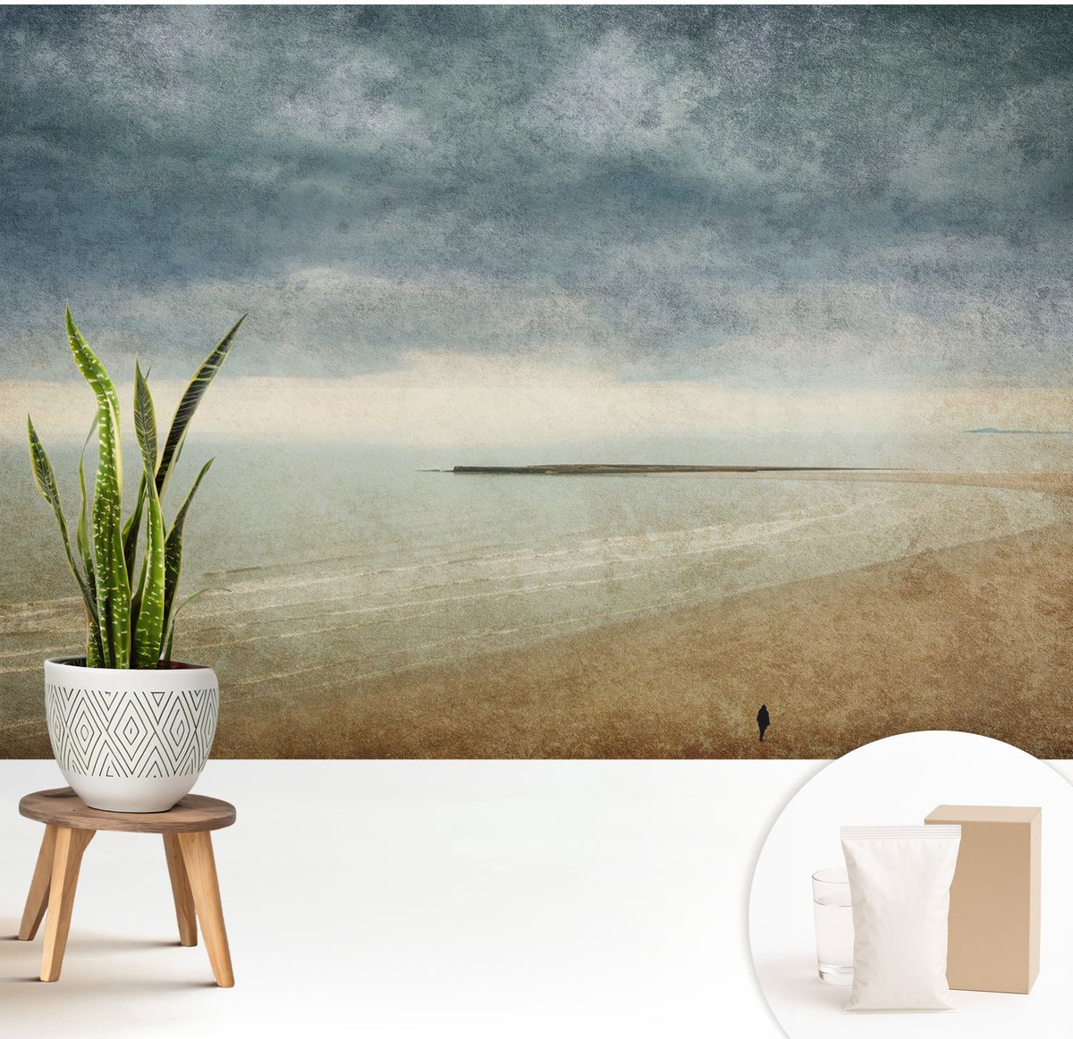 Wallfluent Fotobehang - Grijs Vliesbehang - 208x146 cm - Nostalgisch Landschap Fotobehang Vlies - Hal behang Landschappen - Muurschildering - Woonkamer behang