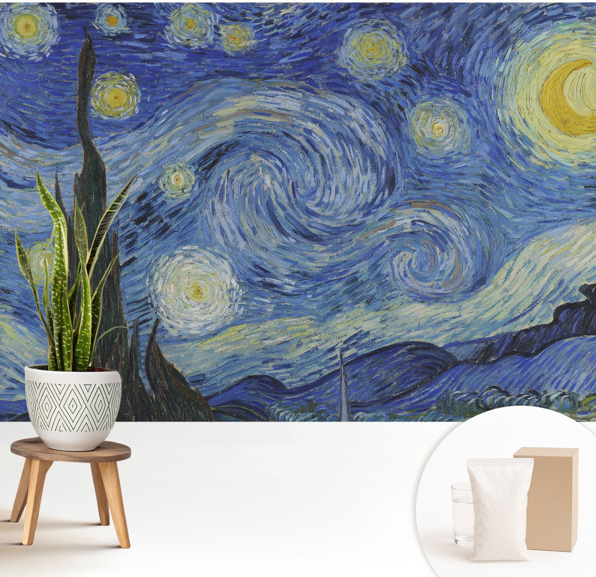 Wallfluent Fotobehang - Blauw Vliesbehang - 208x146 cm - Nachtvortex Muurschildering - Slaapkamer behang Deel - Fotobehang Vlies - Slaapkamer behang
