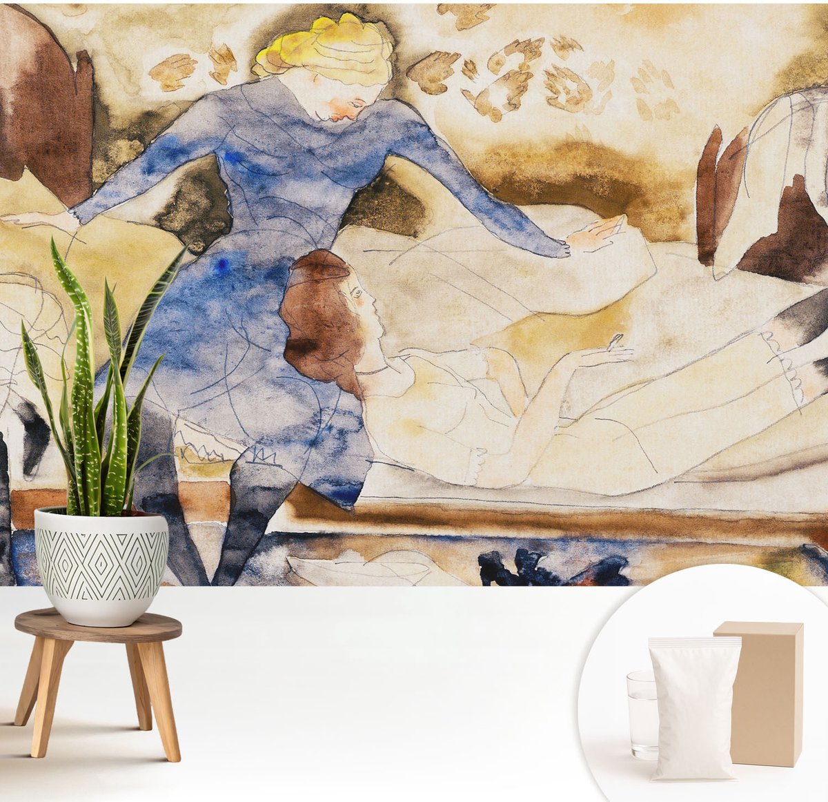 Wallfluent Fotobehang - Bruin Vliesbehang - 208x146 cm - Vrouwelijke Vrede Muurschildering - Slaapkamer behang Deel - Fotobehang Vlies - Slaapkamer behang