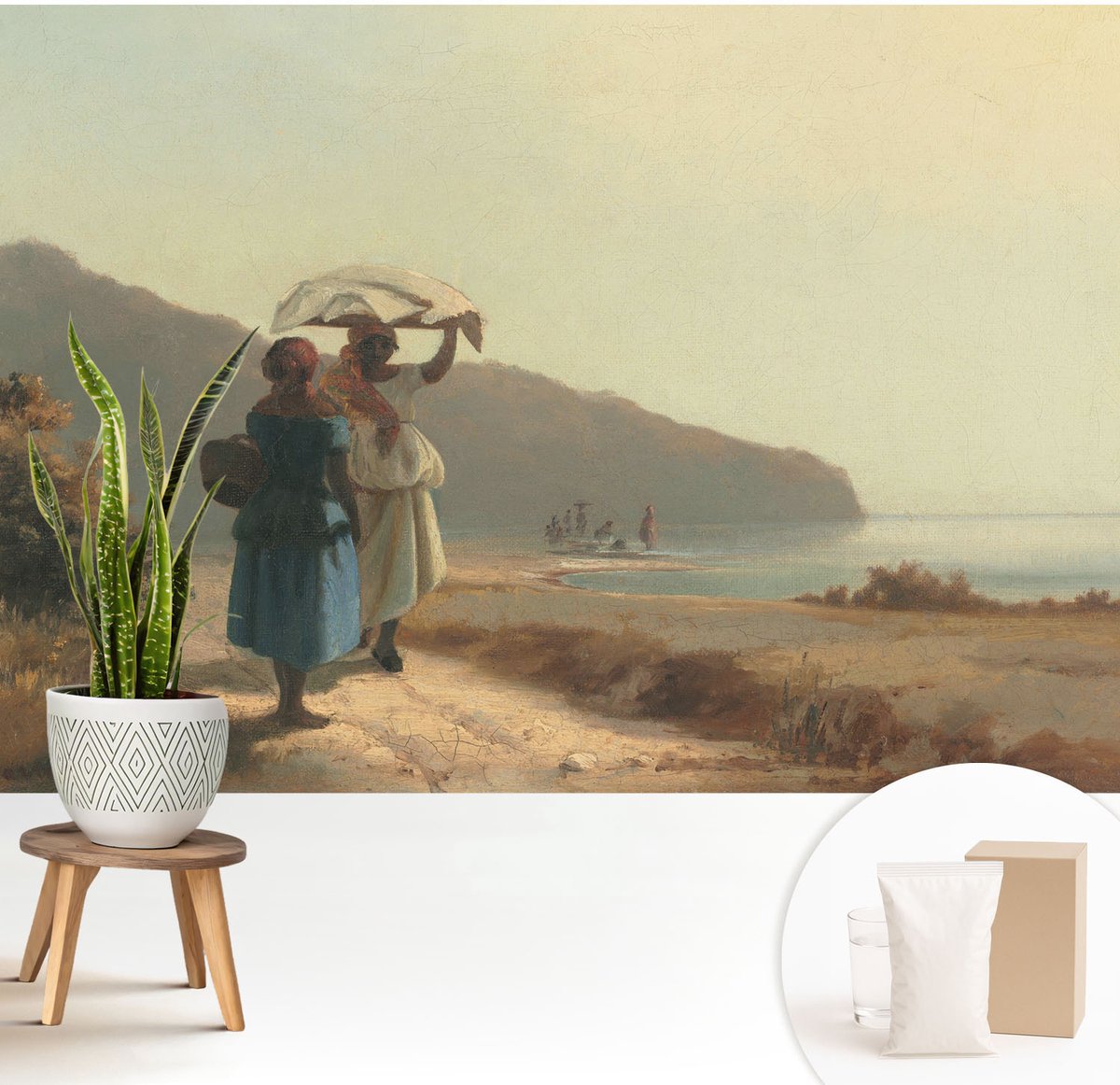 Wallfluent Fotobehang - Beige Vliesbehang - 208x146 cm - Een Wandeling Langs De Kust Muurschildering - Gang behang Landschappen - Fotobehang Vlies - Slaapkamer behang