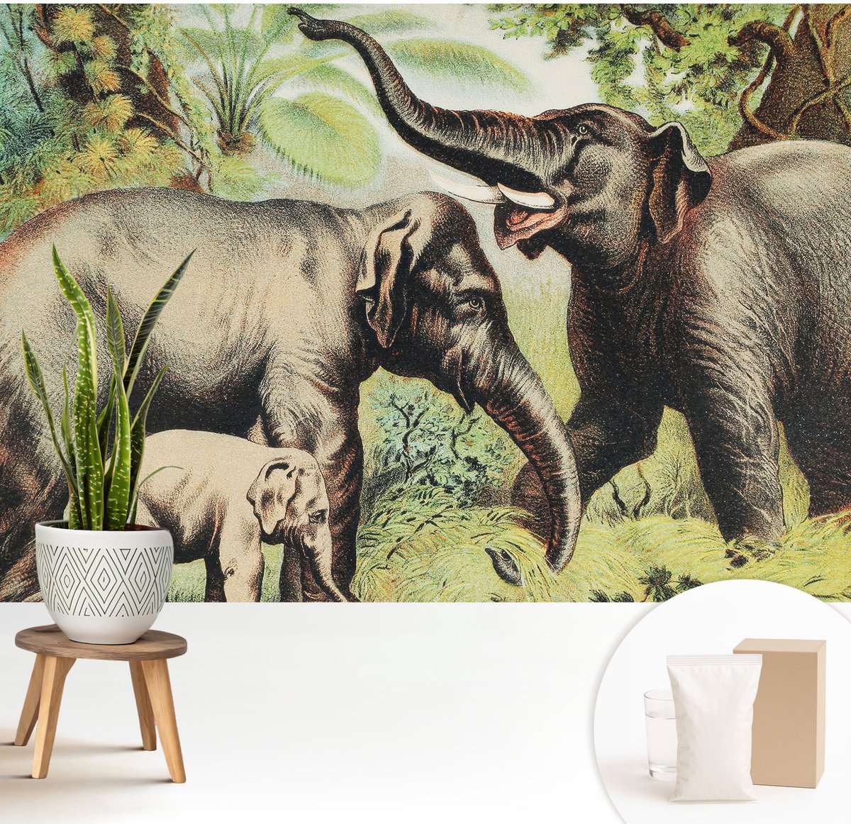 Wallfluent Fotobehang - Groente Vliesbehang - 208x146 cm - Familieolifanten Muurschildering - Gang behang Landschappen - Fotobehang Vlies - Slaapkamer behang