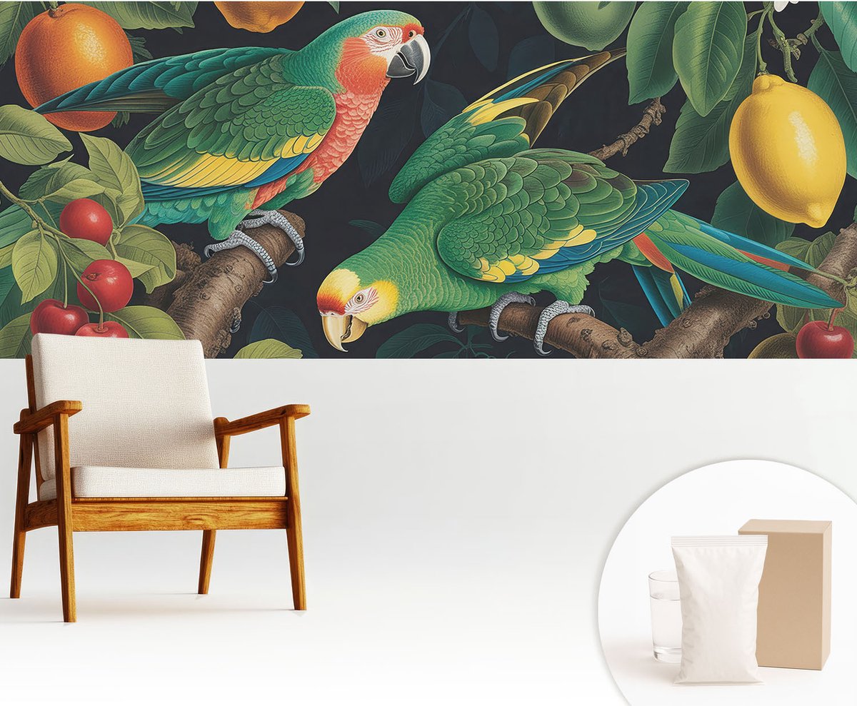 Wallfluent Fotobehang - Groente Vliesbehang - 250x104 cm - Tropisch Avontuur Muurschildering - Gang behang Dieren - Fotobehang Vlies - Slaapkamer behang