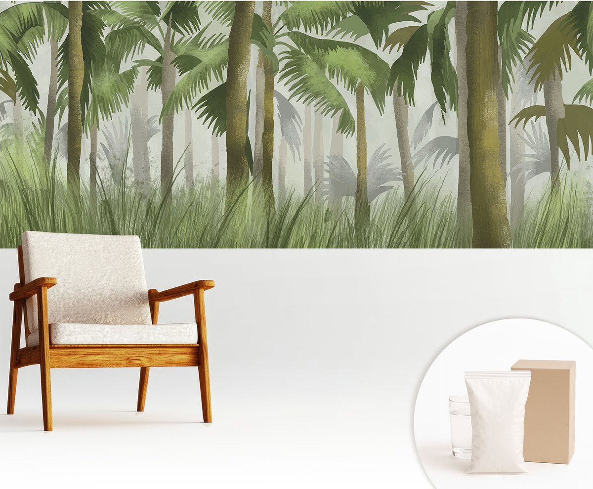 Wallfluent Fotobehang - Groente Vliesbehang - 250x104 cm - Tropisch Bos Fotobehang Vlies - Hal behang Bloemen En Planten - Muurschildering - Woonkamer behang
