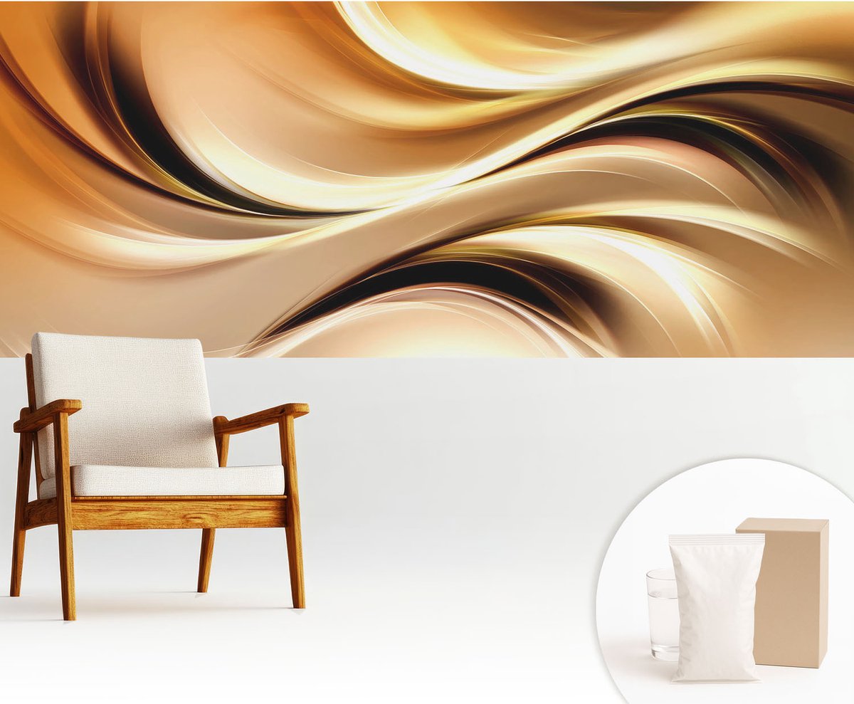 Wallfluent Fotobehang - Beige Vliesbehang - 250x104 cm - Vloeistofleidingen Muurschildering - Slaapkamer behang Abstractie - Fotobehang Vlies - Slaapkamer behang