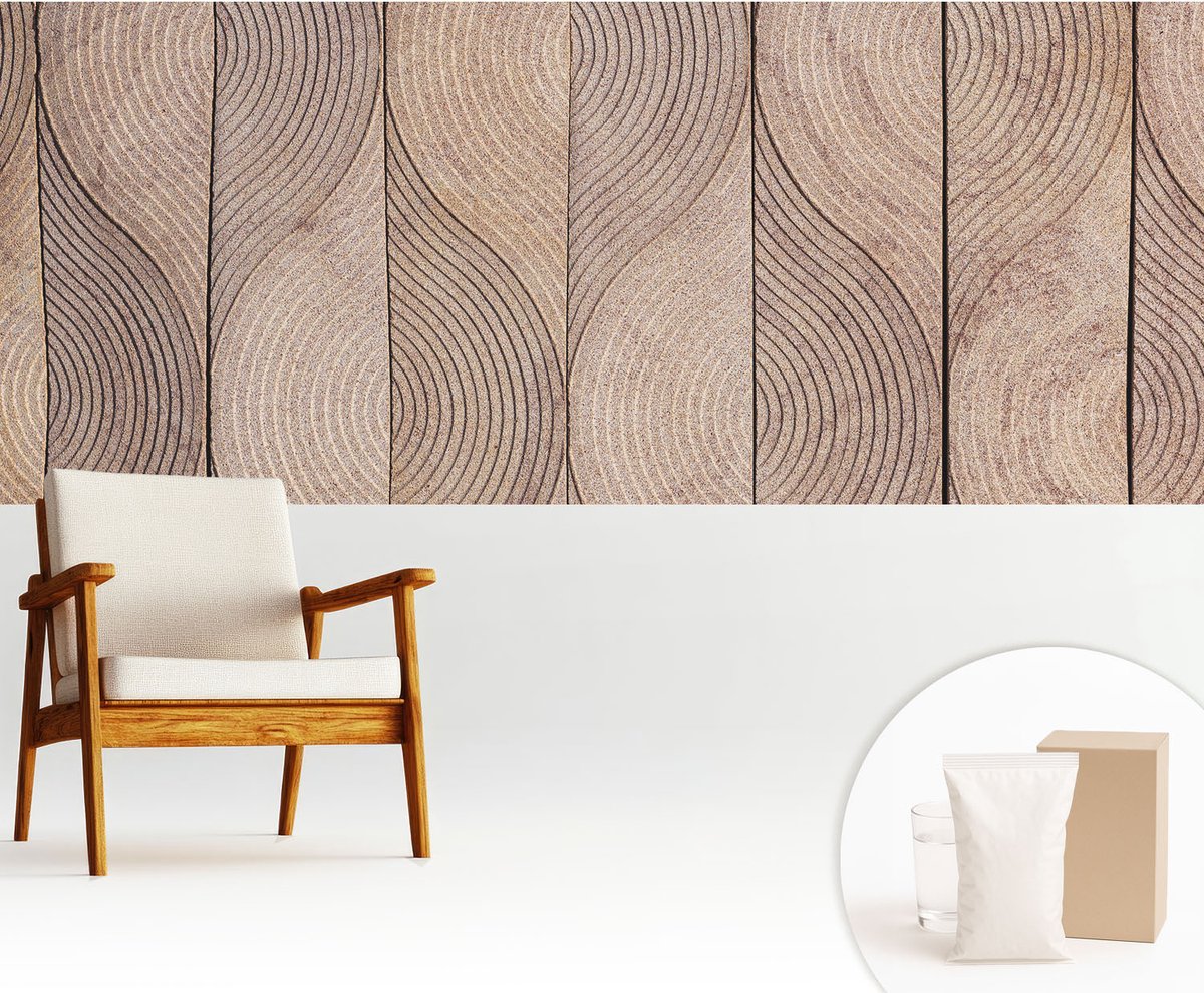 Wallfluent Fotobehang - Bruin Vliesbehang - 250x104 cm - Golven Van Hout Muurschildering - Gang behang Texturen - Fotobehang Vlies - Slaapkamer behang