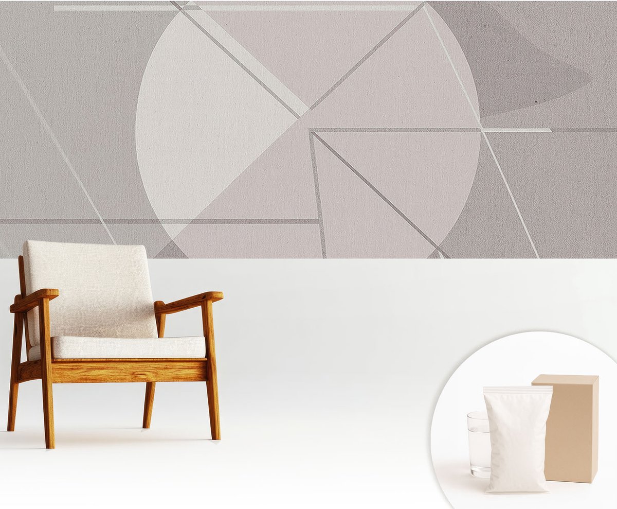 Wallfluent Fotobehang - Grijs Vliesbehang - 250x104 cm - Abstracte Geometrie Muurschildering - Slaapkamer behang Abstractie - Fotobehang Vlies - Slaapkamer behang