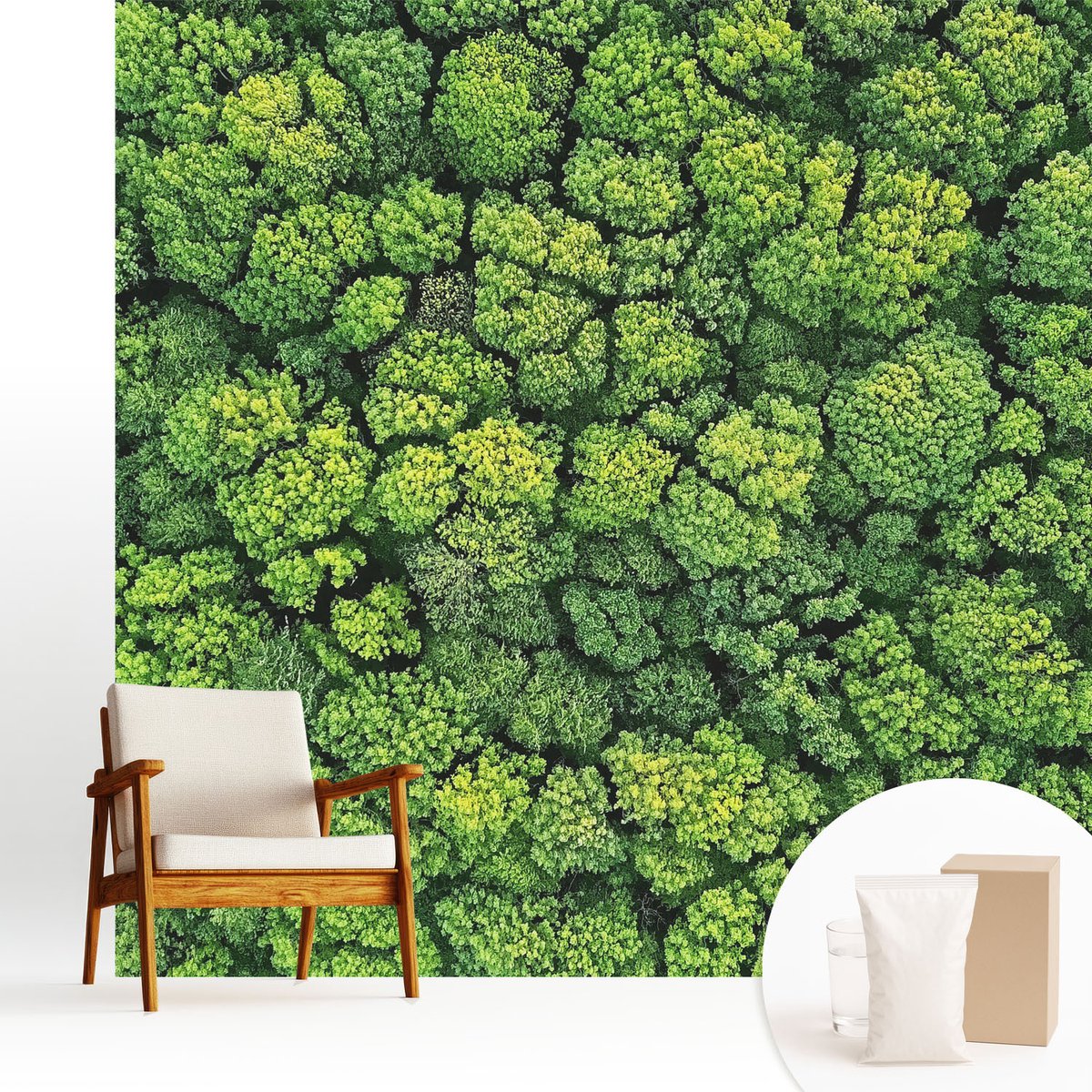 Wallfluent Fotobehang - Groente Vliesbehang - 250x250 cm - Bospanorama Muurschildering - Gang behang Landschappen - Fotobehang Vlies - Gang behang