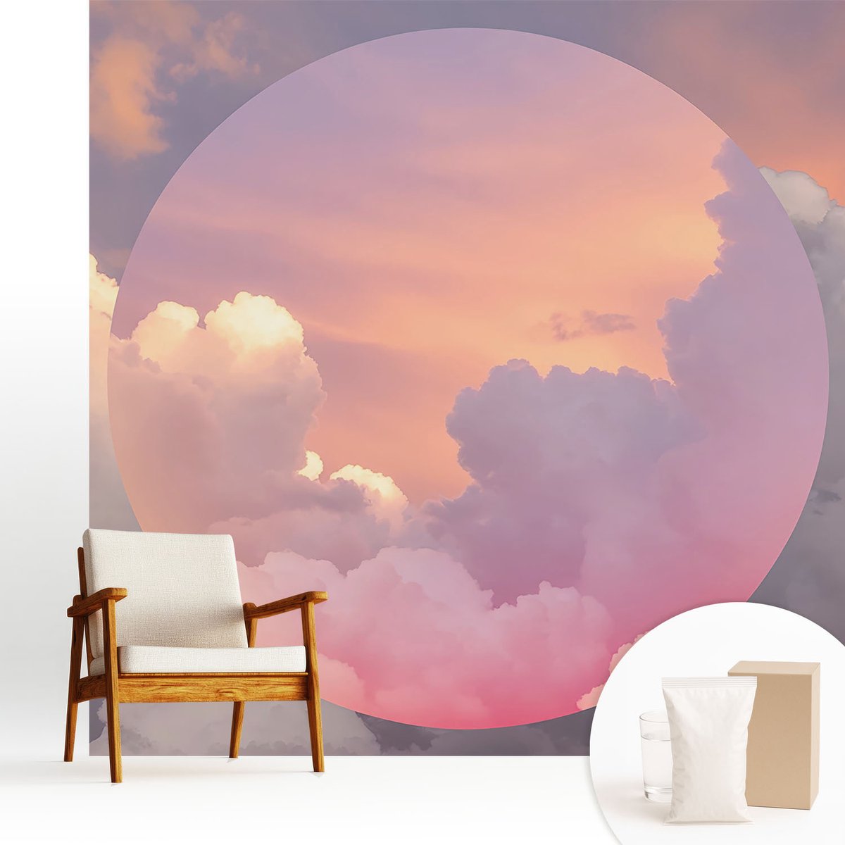 Wallfluent Fotobehang - Wit Vliesbehang - 250x250 cm - Etherische Wolken Fotobehang Vlies - Hal behang Abstractie - Muurschildering - Woonkamer behang