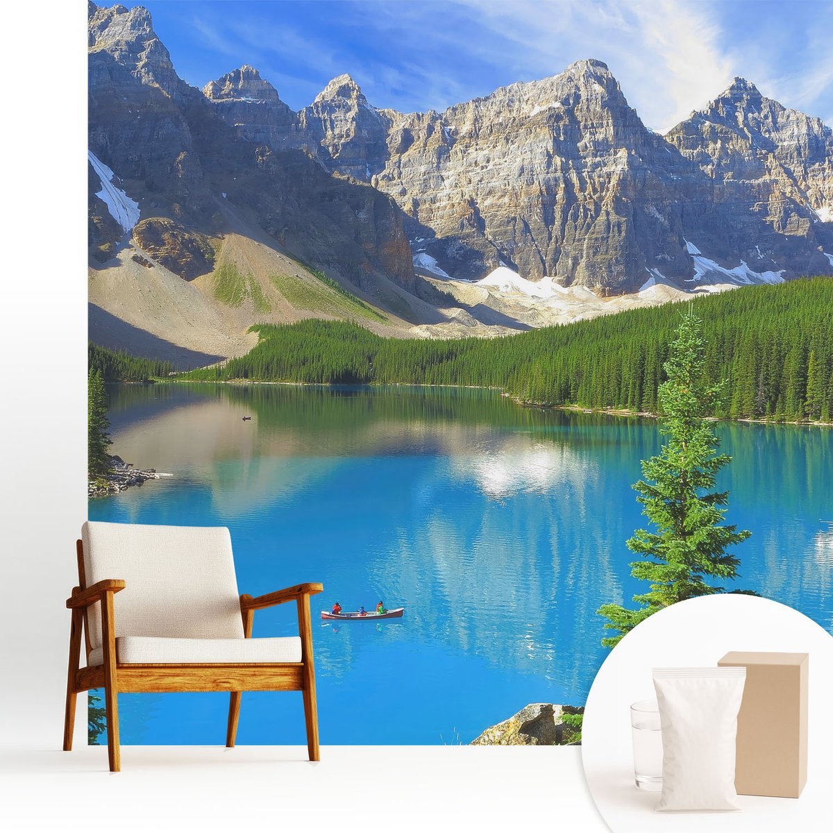 Wallfluent Fotobehang - Blauw Vliesbehang - 250x250 cm - Bergmeer Muurschildering - Gang behang Landschappen - Fotobehang Vlies - Slaapkamer behang