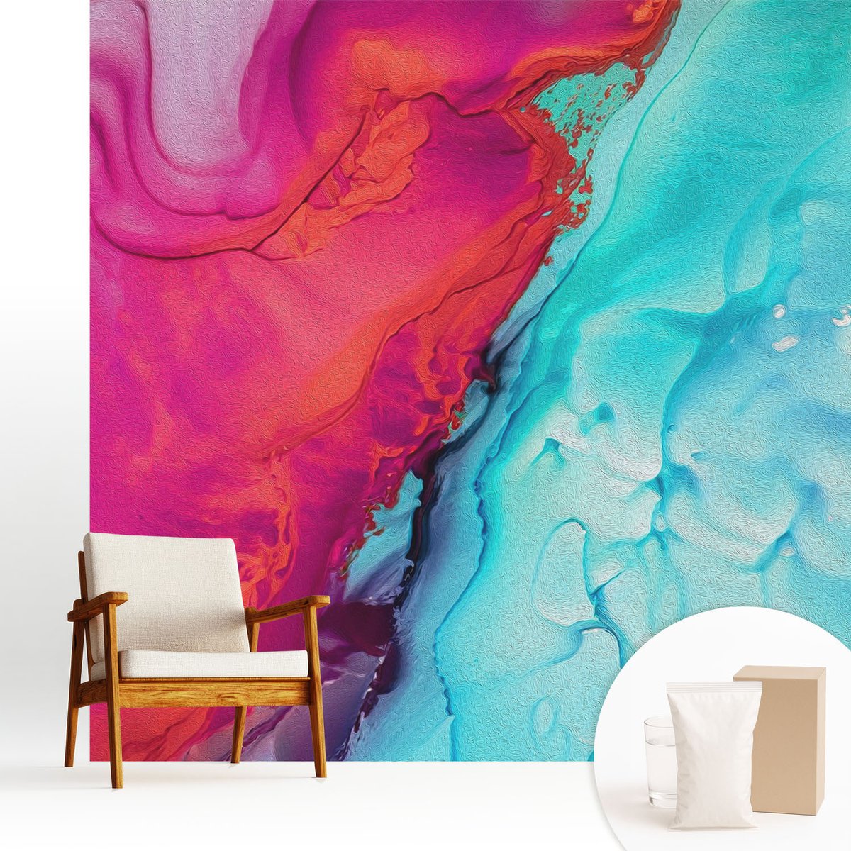 Wallfluent Fotobehang - Paars Vliesbehang - 250x250 cm - Kleurrijke Golf Muurschildering - Gang behang Abstractie - Fotobehang Vlies - Slaapkamer behang