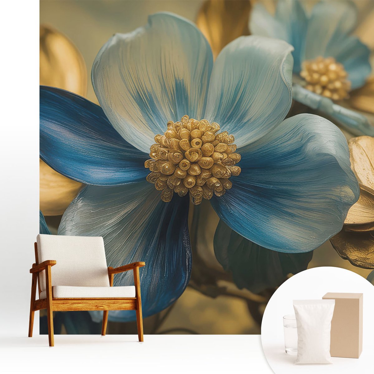 Wallfluent Fotobehang - Wit Vliesbehang - 250x250 cm - Bloemarrangement Muurschildering - Gang behang Bloemen En Planten - Fotobehang Vlies - Slaapkamer behang