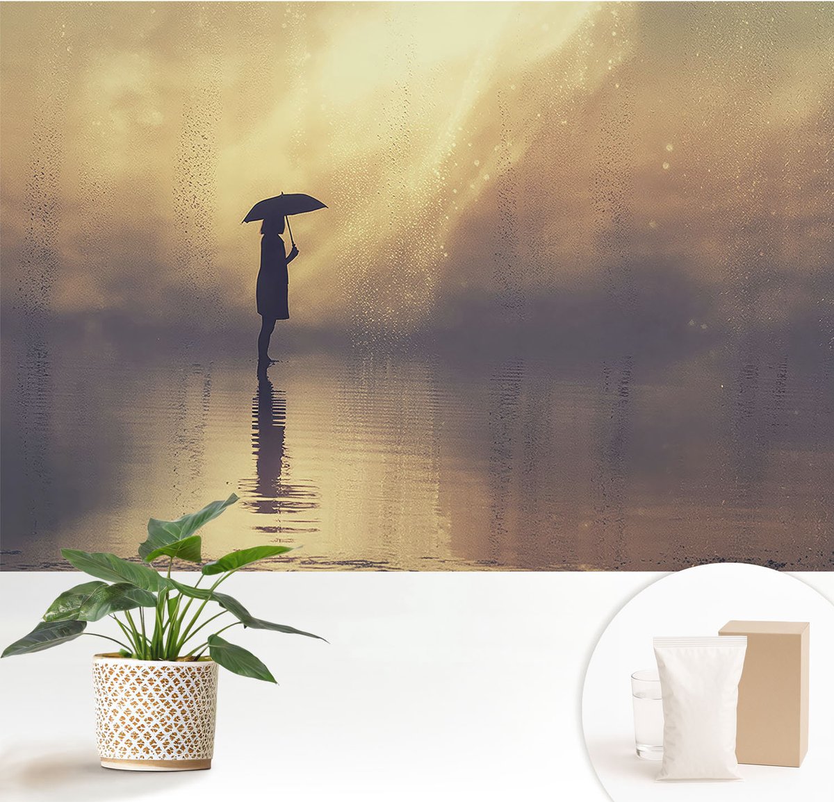 Wallfluent Fotobehang - Beige Vliesbehang - 152x104 cm - Mysterieuze Scène Fotobehang Vlies - Hal behang Landschappen - Muurschildering - Woonkamer behang