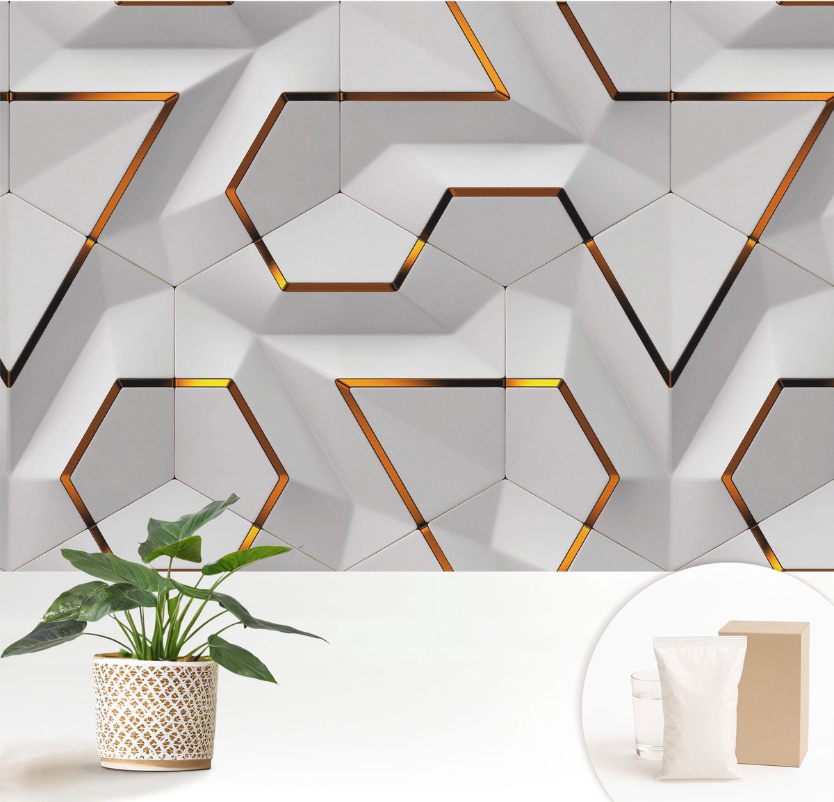 Wallfluent Fotobehang - Wit Vliesbehang - 152x104 cm - Moderne Geometrie Muurschildering - Slaapkamer behang Geometrie - Fotobehang Vlies - Slaapkamer behang