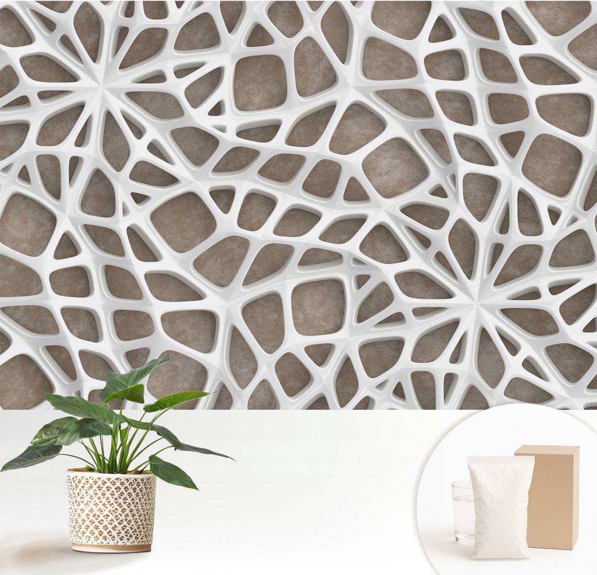 Wallfluent Fotobehang - Wit Vliesbehang - 152x104 cm - Kanten Net Muurschildering - Gang behang Geometrie - Fotobehang Vlies - Gang behang