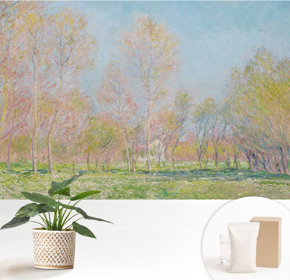 Wallfluent Fotobehang - Blauw Vliesbehang - 152x104 cm - Lentepark Muurschildering - Slaapkamer behang Landschappen - Fotobehang Vlies - Slaapkamer behang