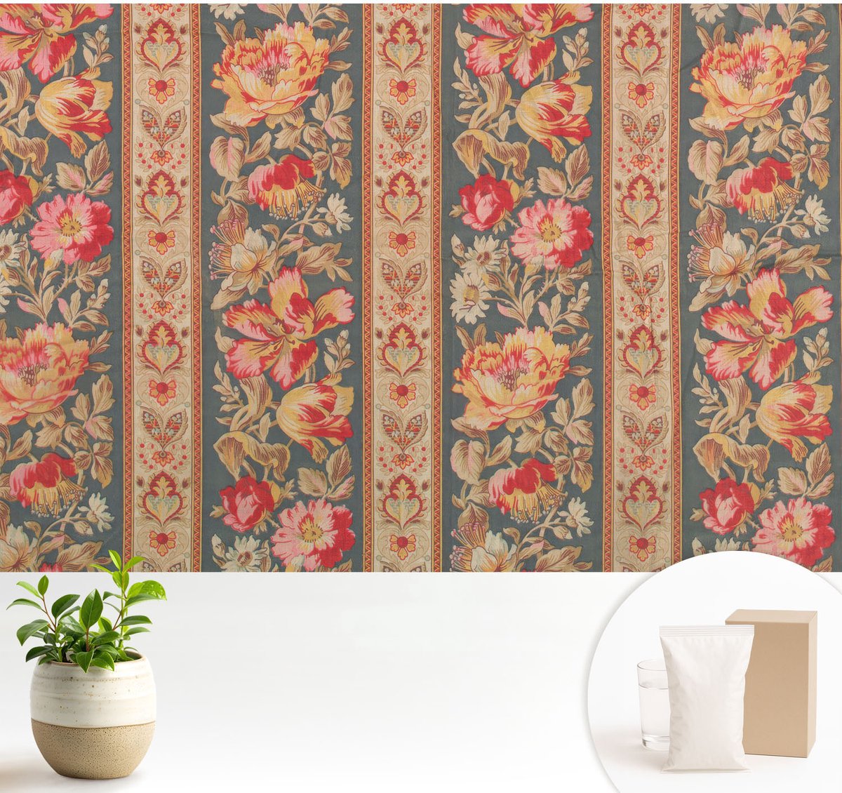 Wallfluent Fotobehang - Grijs Vliesbehang - 104x70 cm - Kleurrijke Bloemen Fotobehang Vlies - Woonkamer behang Texturen - Muurschildering - Woonkamer behang