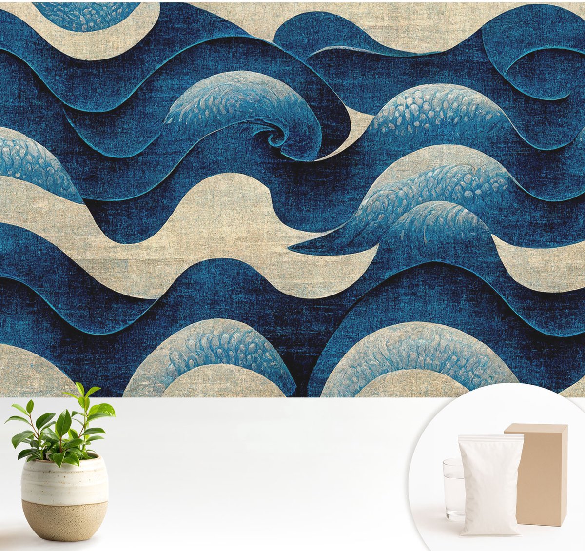Wallfluent Fotobehang - Marine Vliesbehang - 104x70 cm - Blauwe Golven Muurschildering - Slaapkamer behang Abstractie - Fotobehang Vlies - Gang behang
