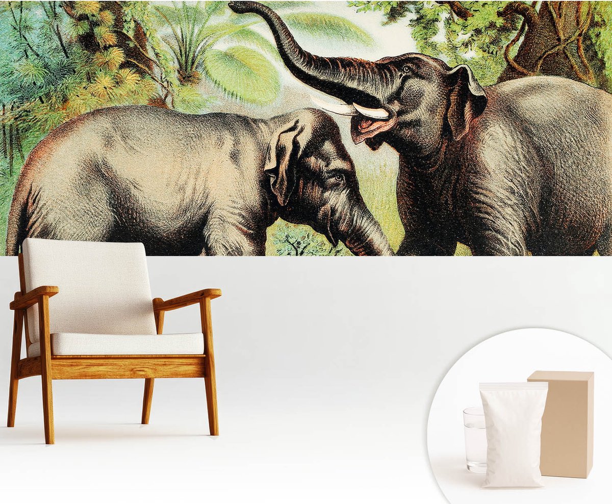 Wallfluent Fotobehang - Groente Vliesbehang - 250x104 cm - Familieolifanten Muurschildering - Slaapkamer behang Landschappen - Fotobehang Vlies - Slaapkamer behang