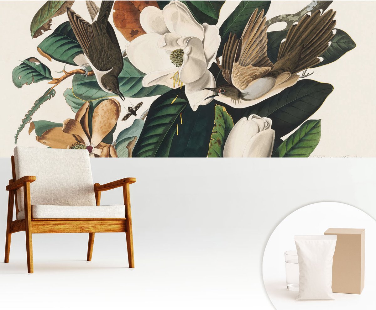 Wallfluent Fotobehang - Groente Vliesbehang - 250x104 cm - Vogels Magnolia'S Muurschildering - Slaapkamer behang Dieren - Fotobehang Vlies - Slaapkamer behang