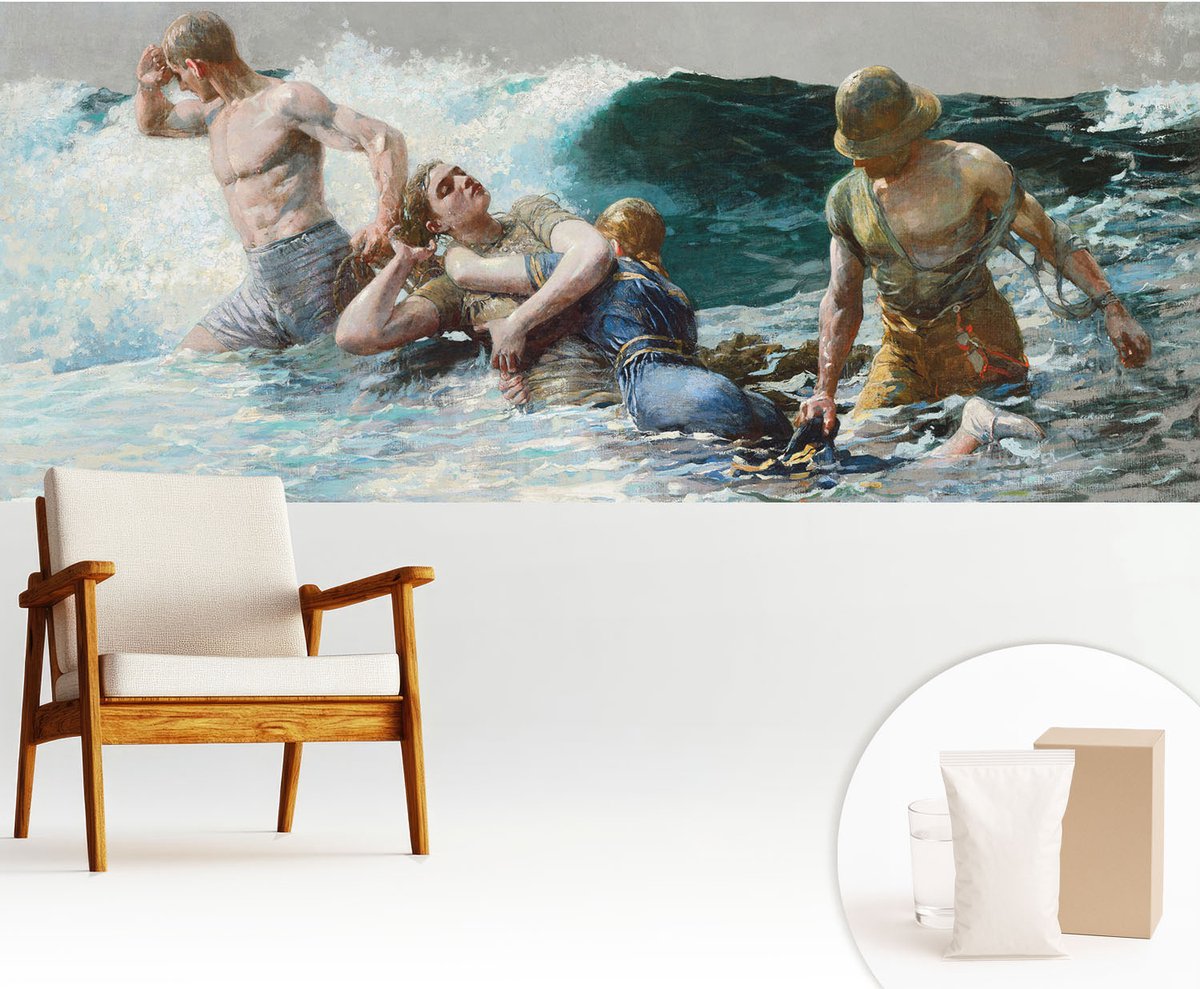 Wallfluent Fotobehang - Zwart Vliesbehang - 250x104 cm - Zeegevechten Fotobehang Vlies - Woonkamer behang Mensen - Muurschildering - Woonkamer behang