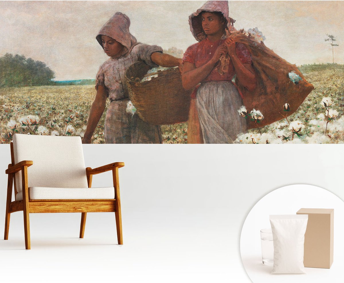 Wallfluent Fotobehang - Wit Vliesbehang - 250x104 cm - Werken In Het Veld Muurschildering - Slaapkamer behang Mensen - Fotobehang Vlies - Slaapkamer behang