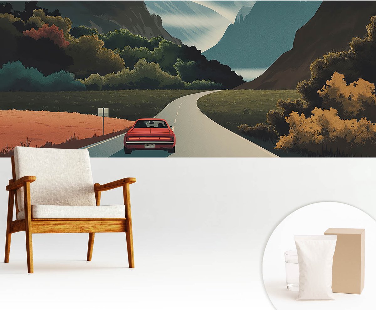 Wallfluent Fotobehang - Oranje Vliesbehang - 250x104 cm - Bergavontuur Muurschildering - Gang behang Landschappen - Fotobehang Vlies - Gang behang
