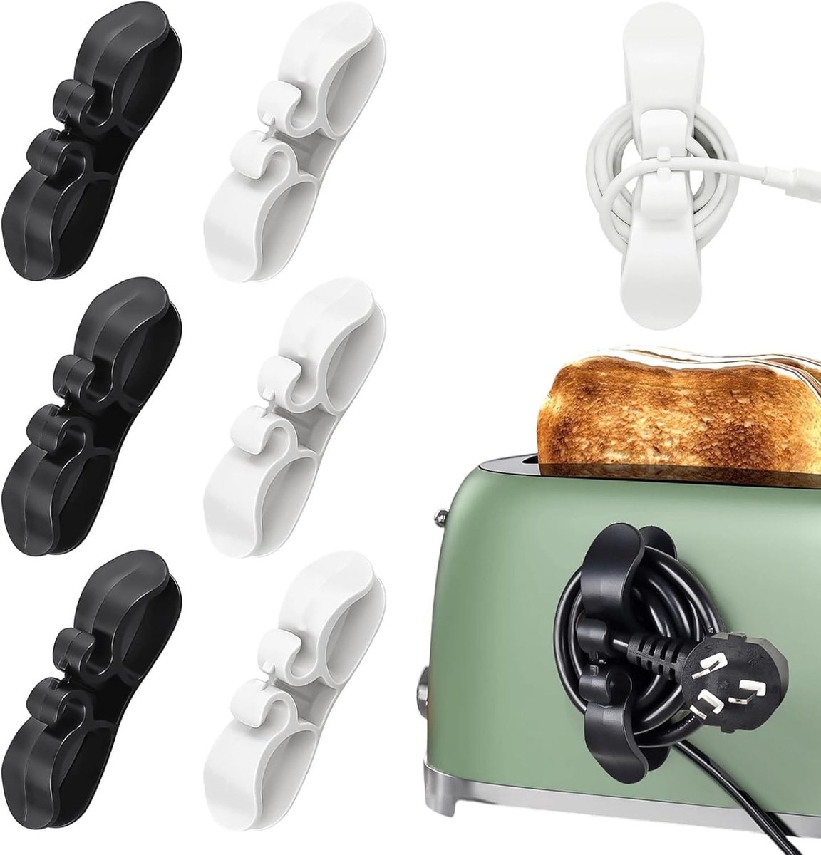 Kabelclips set van 6 - zwart-wit - zelfklevend - perfect voor kabelbeheer - ShopVlot
