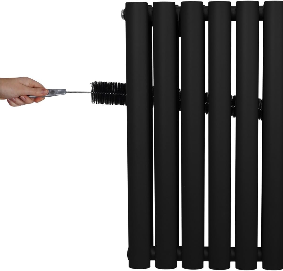 SnelShoppen - Oval Column Radiator 1800mm x 240mm Modern Designer Dubbele Paneel Verwarmingsradiator Zwart Carbon Staal Verticaal Voor Keuken en Woonk