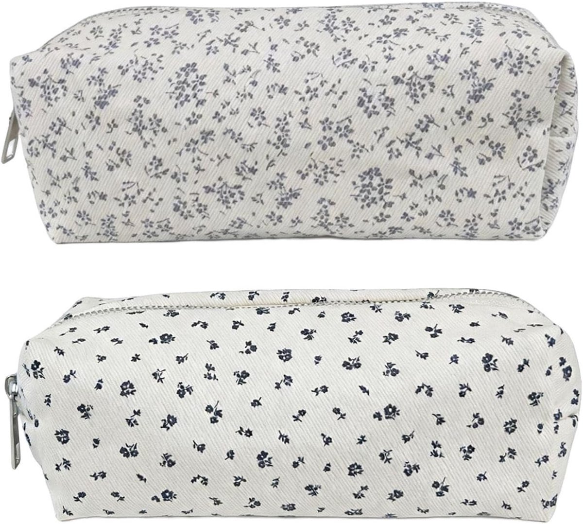 Etuis voor schoolspullen - kleine opbergtas met bloemen - canvas etui voor make-upborstels - set van 2 - ShopVlot