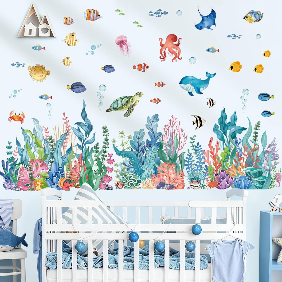 Muurstickers Oceaan Creaturen - Zeewier Koraal Hoekstickers - Voor Kinderkamer, Babykamer, Meisjes - ShopVlot