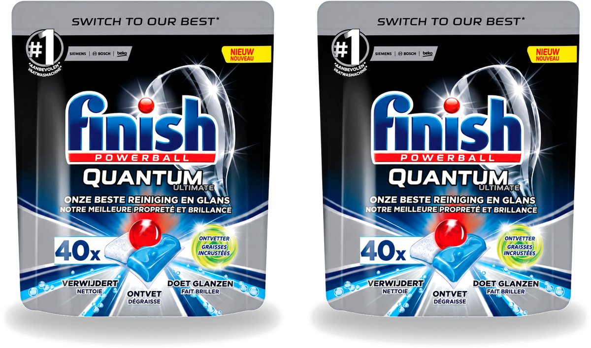 2 x Finish Powerball - Quantum Ultimate - Vaatwastabletten - Ontvetter - 40 Tabletten - Voordeelverpakking - 2 stuks