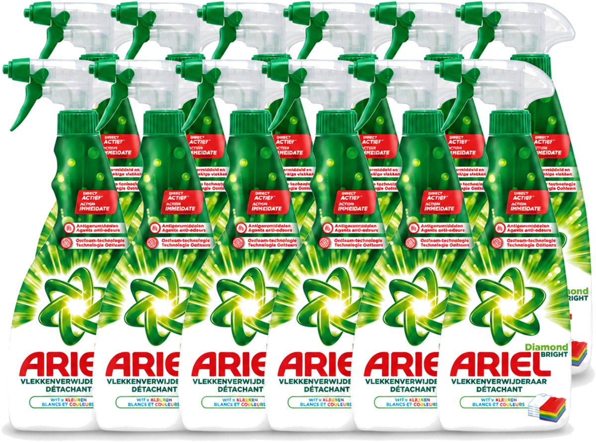 12 x Ariel Diamond Bright - Vloeibare Vlekverwijderaar - Witte en Gekleurde Was - 30 Wasbeurten - Voordeelverpakking - 12 stuks