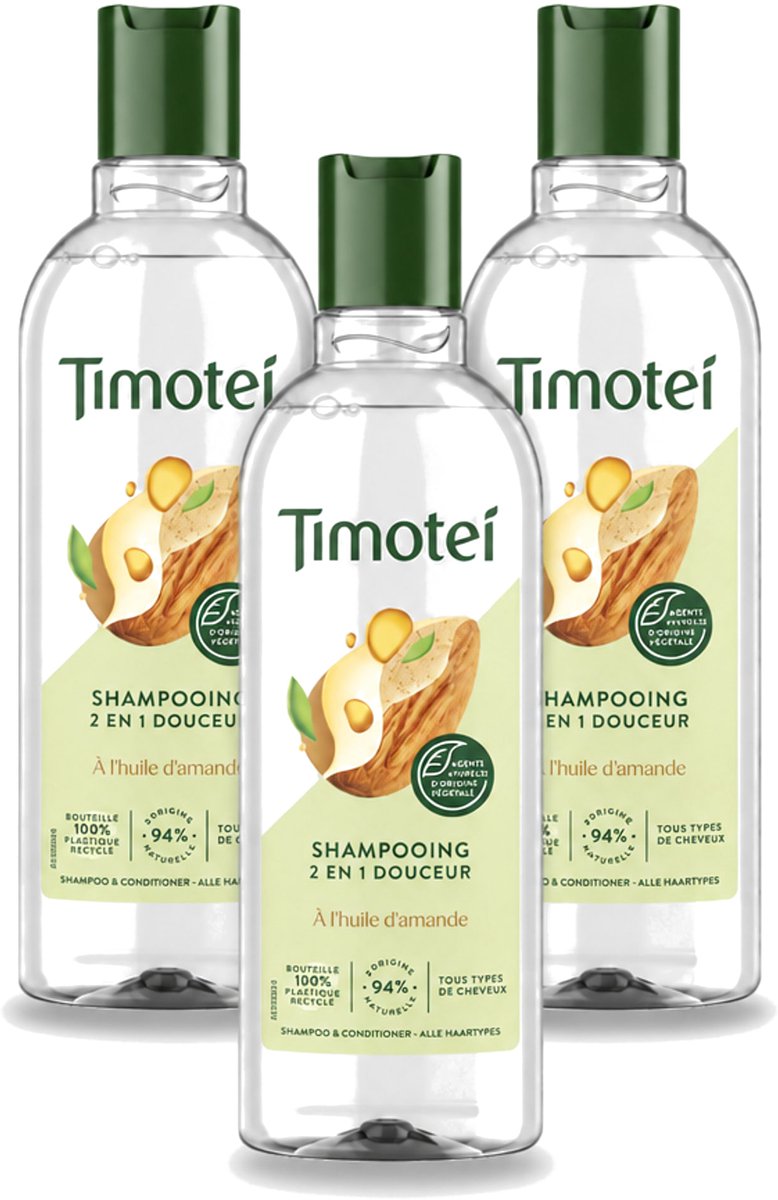3 x Timotei - Shampoo - Amandelolie - 2in1 - Alle haartypes - 300ml - Voordeelverpakking - 3 stuks