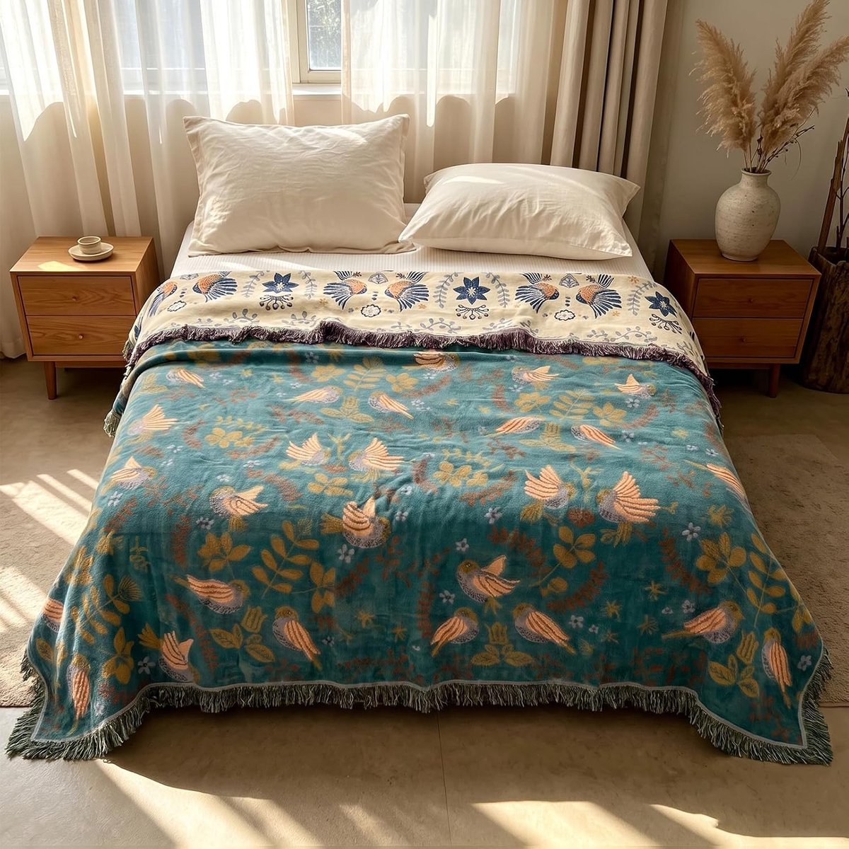 Deken, 150 x 200 cm, boho-sprei met franjes