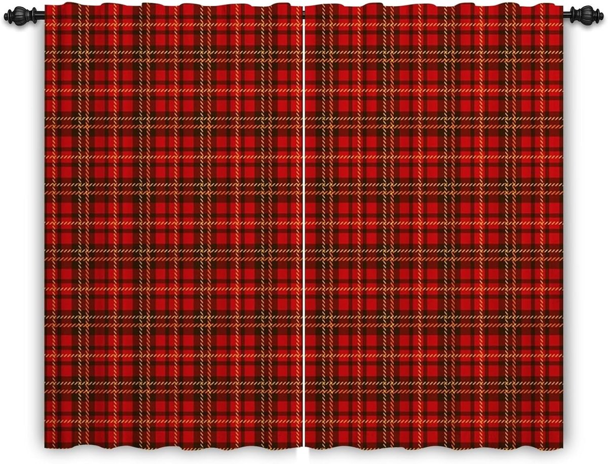 Gordijnen voor slaapkamer rood tartan moderne decoratieve raambehandeling potlood plooi gordijn straf winter woonkamer thuiskantoor deur land huisje kerst feestelijk 107x160cm 2 stuks