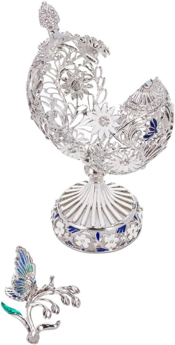 Danila-souvenirs Faberge-stijl gesneden ei met Bloemen en Vlinder 16,5 cm zilverkleur — afbeelding 5