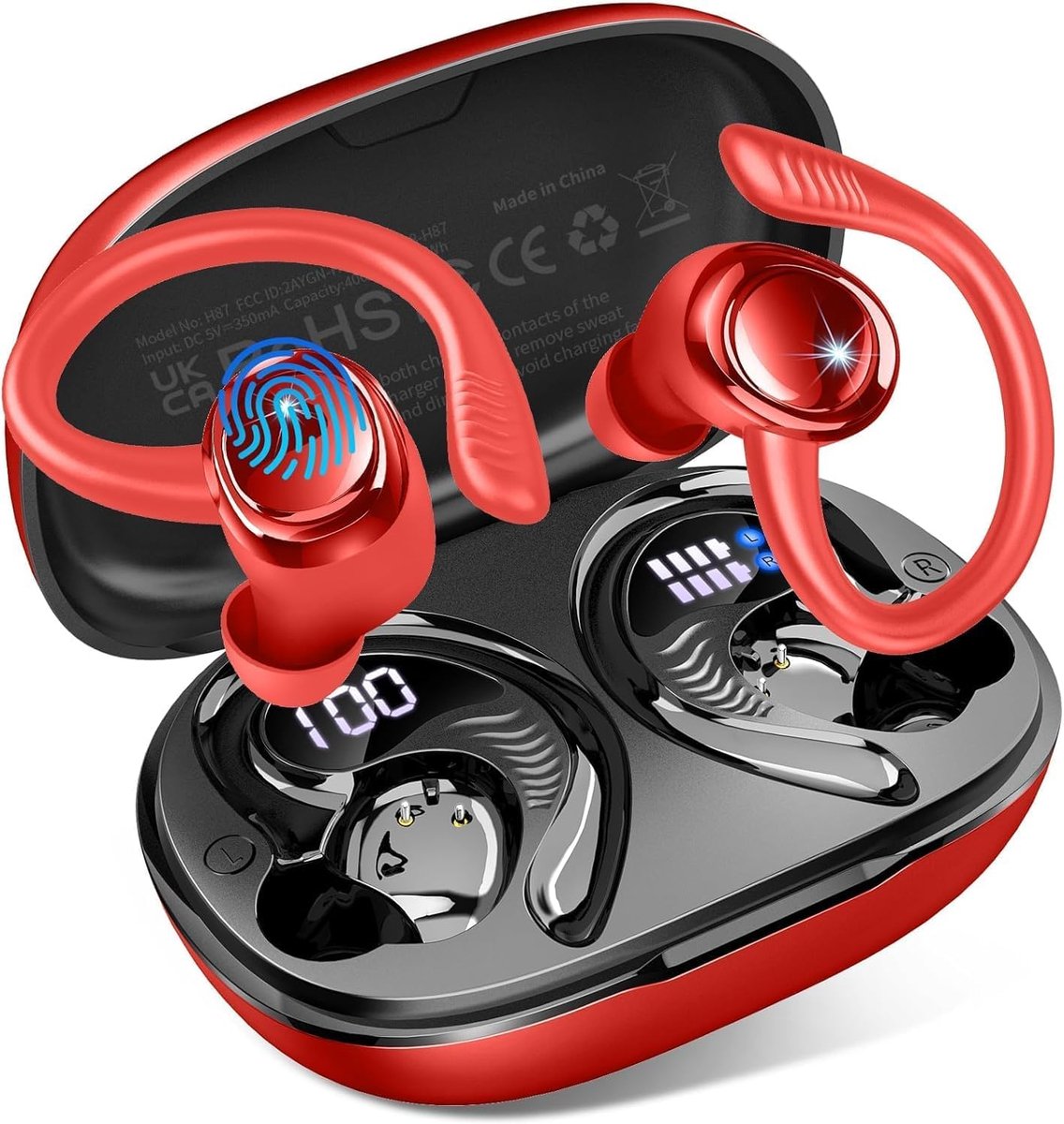 5.4 koptelefoon sport, 2026 in-ear hoofdtelefoon, draadloos, bluetooth met 6D stereo/4 ENC microfoon, 50H ruisonderdrukking oordopjes, over-ear sporthoofdtelefoon met oorhaken, IP7