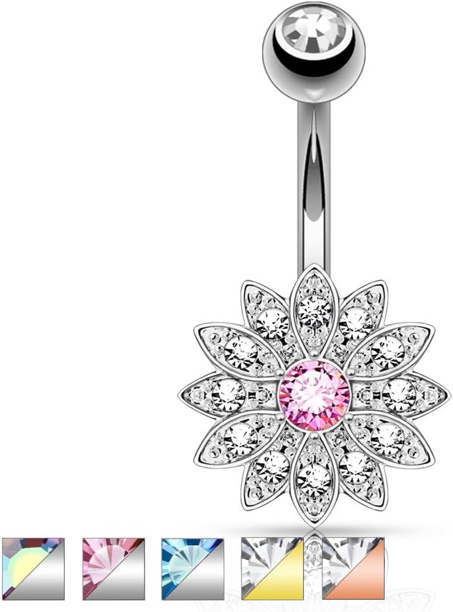Petite Crystal Paved Flower van 316L chirurgisch staal