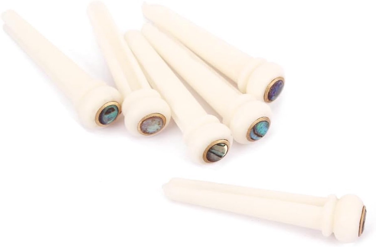 6Pcs Bone Gitaar Brug Pins Met Messing Cirkel En Groene Parel Shell Dot String Nagels Pin