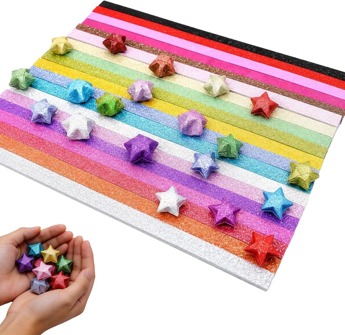 360 briljante papierstrepen voor origami in 18 kleuren, voor het creëren van opvouwbare sterren, doe-het-zelf handwerk, verjaardagsdecoratie, kerst en creatieve projecten