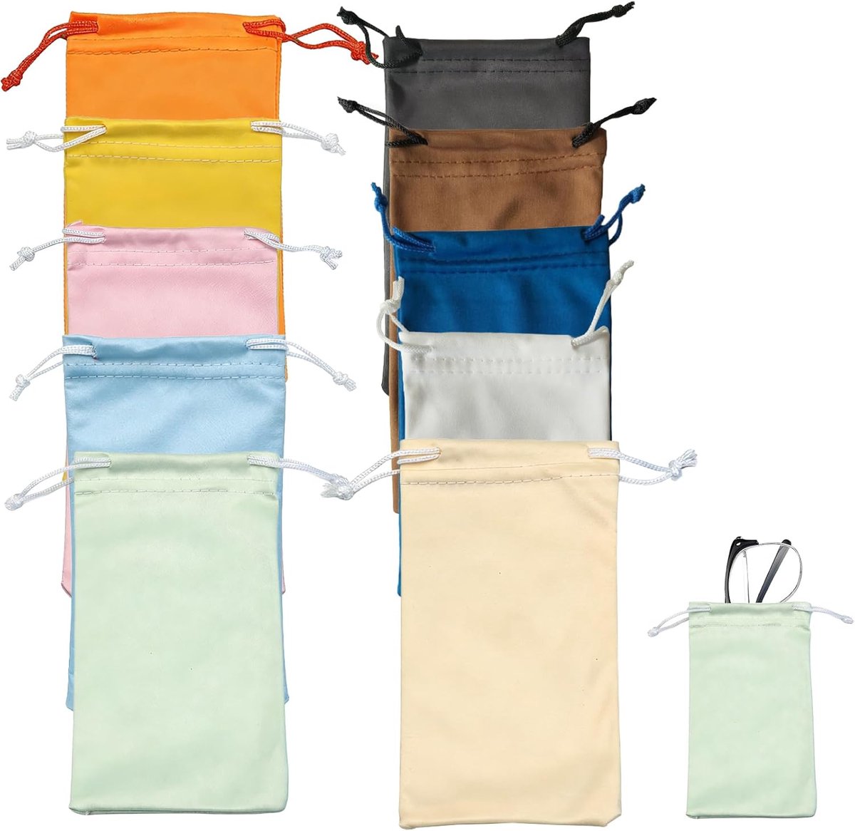 Brillenzakje 10 stuks, 18 x 9 cm, trekkoord zonnebrilhoes voor brillen, sieraden, telefoons, reizen – meerkleurige zachte tassen voor dagelijks gebruik