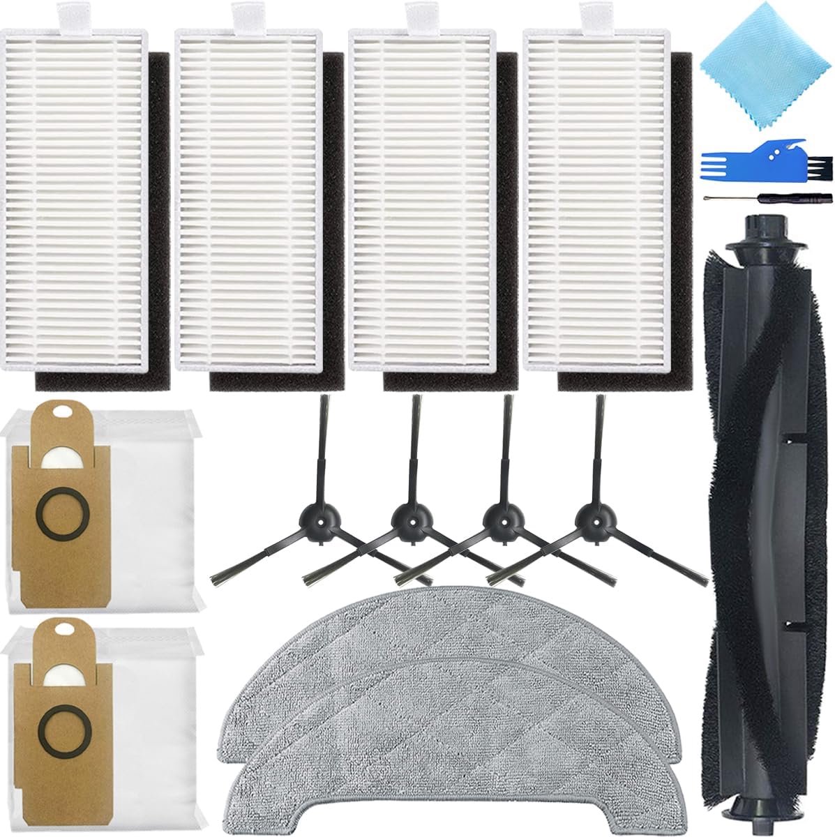Parts for HONITURE Q6 Pro, for AIRROBO T10+, for Neabot N2, for Imou L11 Pro Robot Vacuum Cleaner Accessories, Main Brush, Side Brush, Filter, Mop cloth, Dust Bags (13Pcs)