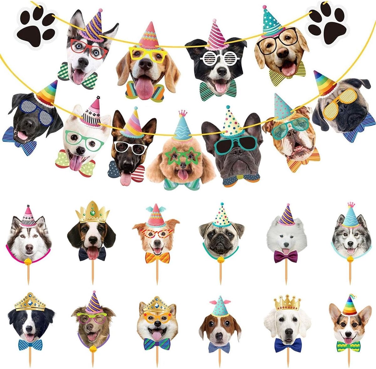 Vlaggen voor honden met 12 labels - Kleurrijke feestdecoraties - Perfect voor huisdierenfeestjes - ShopVlot